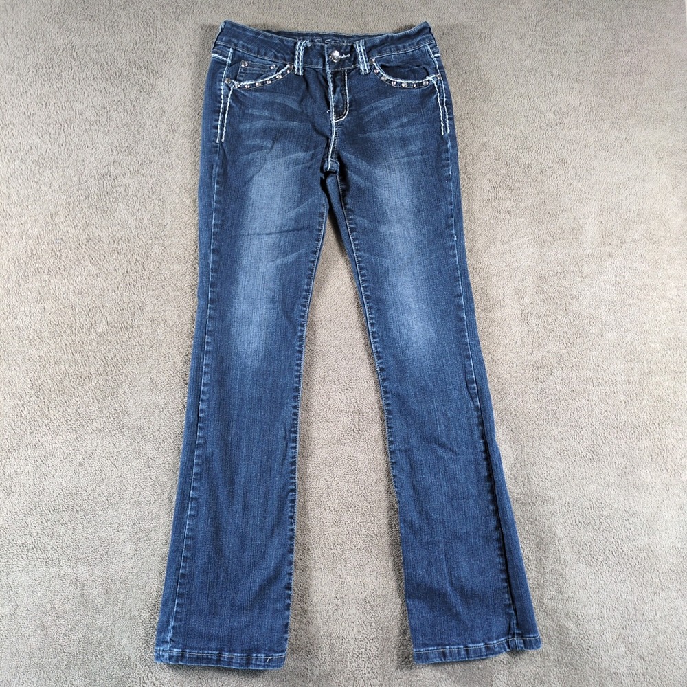 Miss Chic Womens Size 7 Bootcut Jeans Embellished Rhinestone Studded Blue Denim